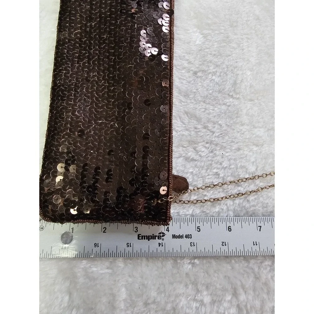 Vintage Regale Bronze Sequin Evening‎ Bag Clutch Zip Top